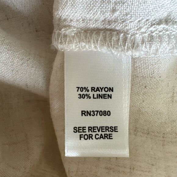 Linen Top Blouse Women's Size S Natural Neutral Beige Color V-Neck Button Back - Picture 9 of 9